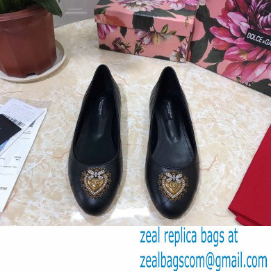 Dolce  &  Gabbana Leather Devotion Flats Slippers Black 2021